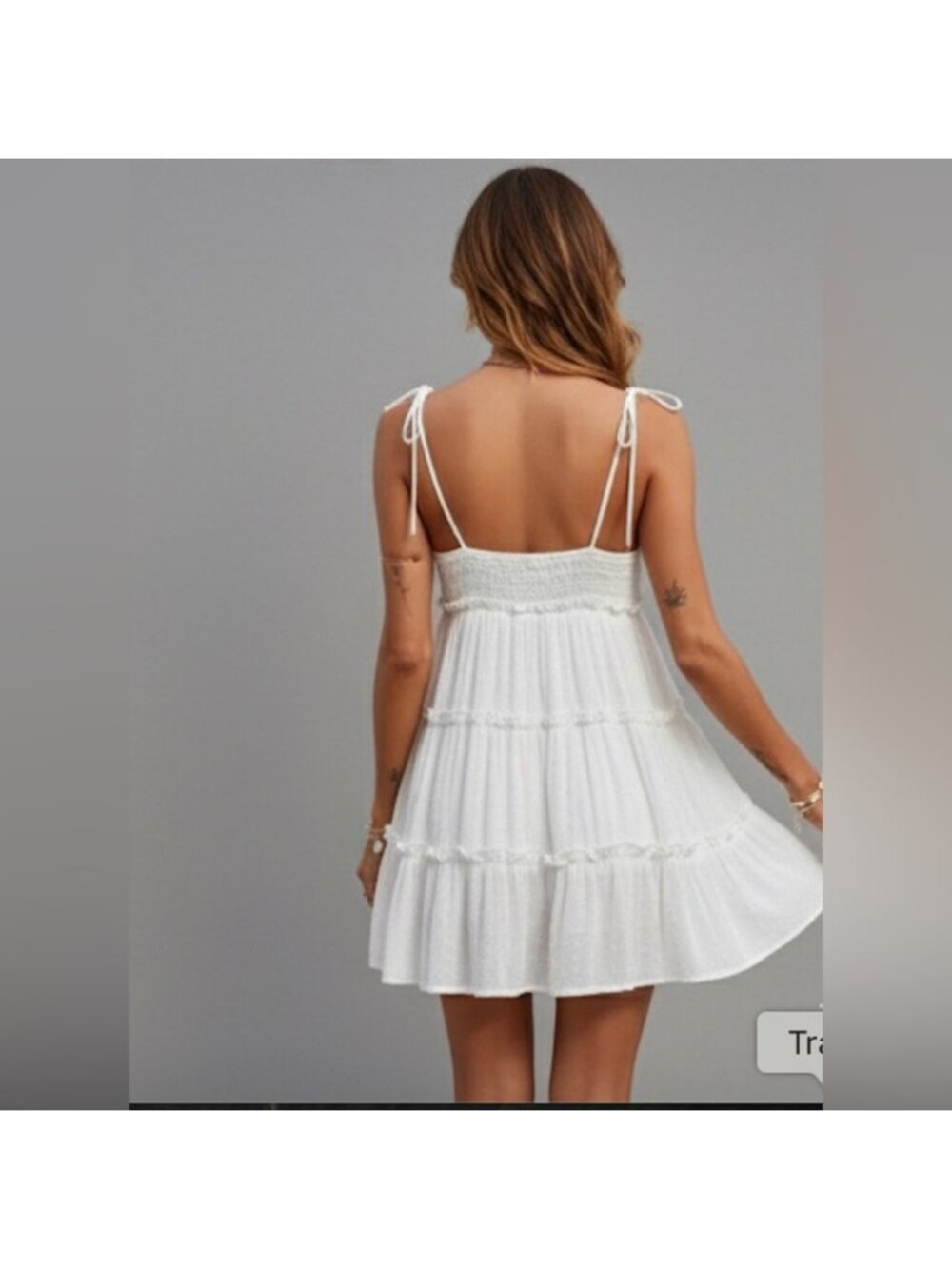 White Swiss Dot Frill Trim Cami Dress - Picture 3 of 6
